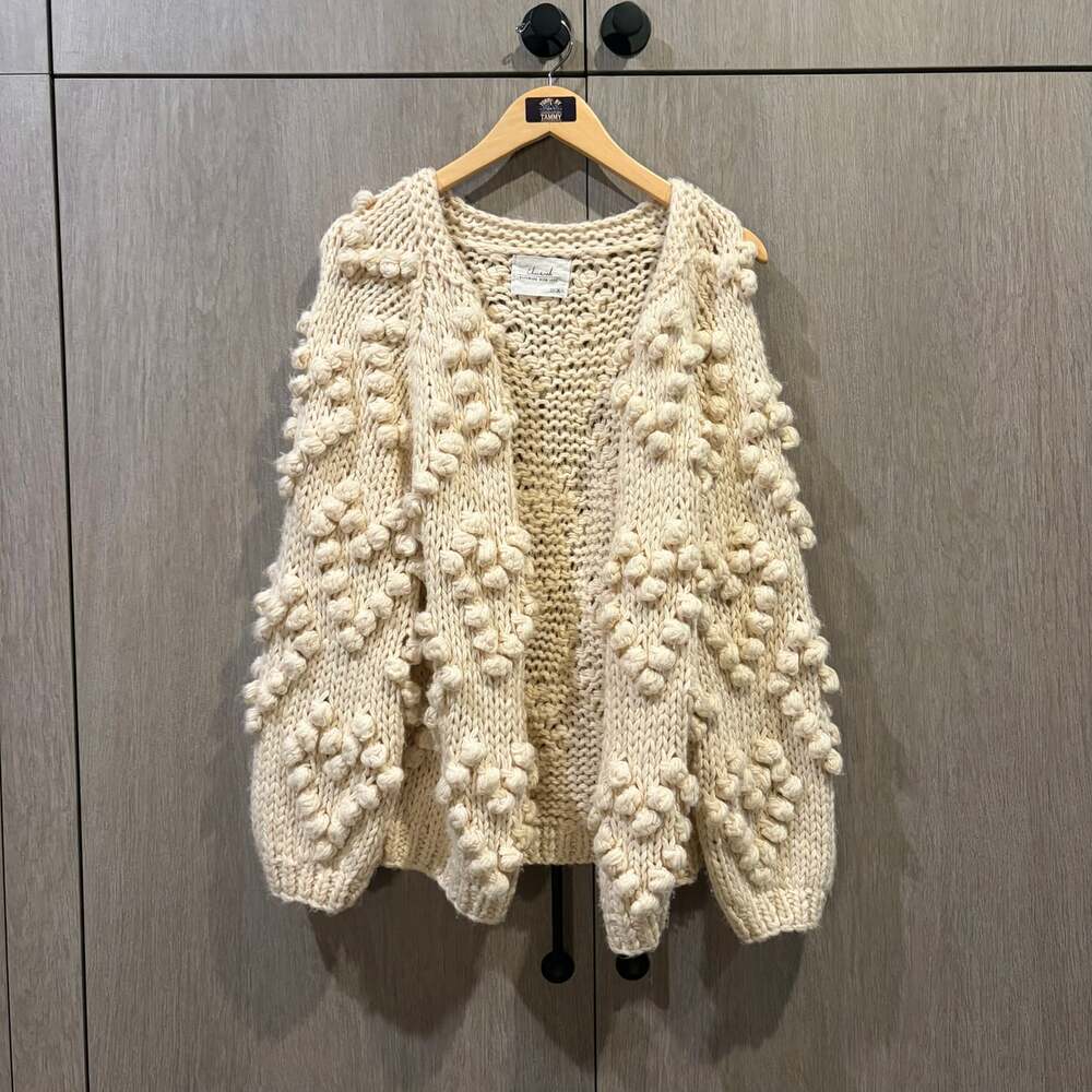 Chicwish Handmade Chunky Bobble Knit Oversized Cream Cardigan Sweater - Picture 1 of 4